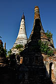 Inle Lake Myanmar. Indein, a cluster of ancient stupas  ruined and overgrown with bushes, just behind the village.